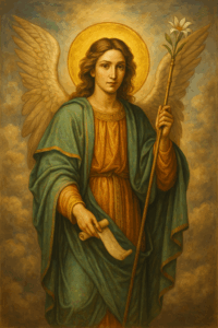 Arcángel Gabriel envoltat de llum blanca, símbol de guia espiritual i veritat revelada
