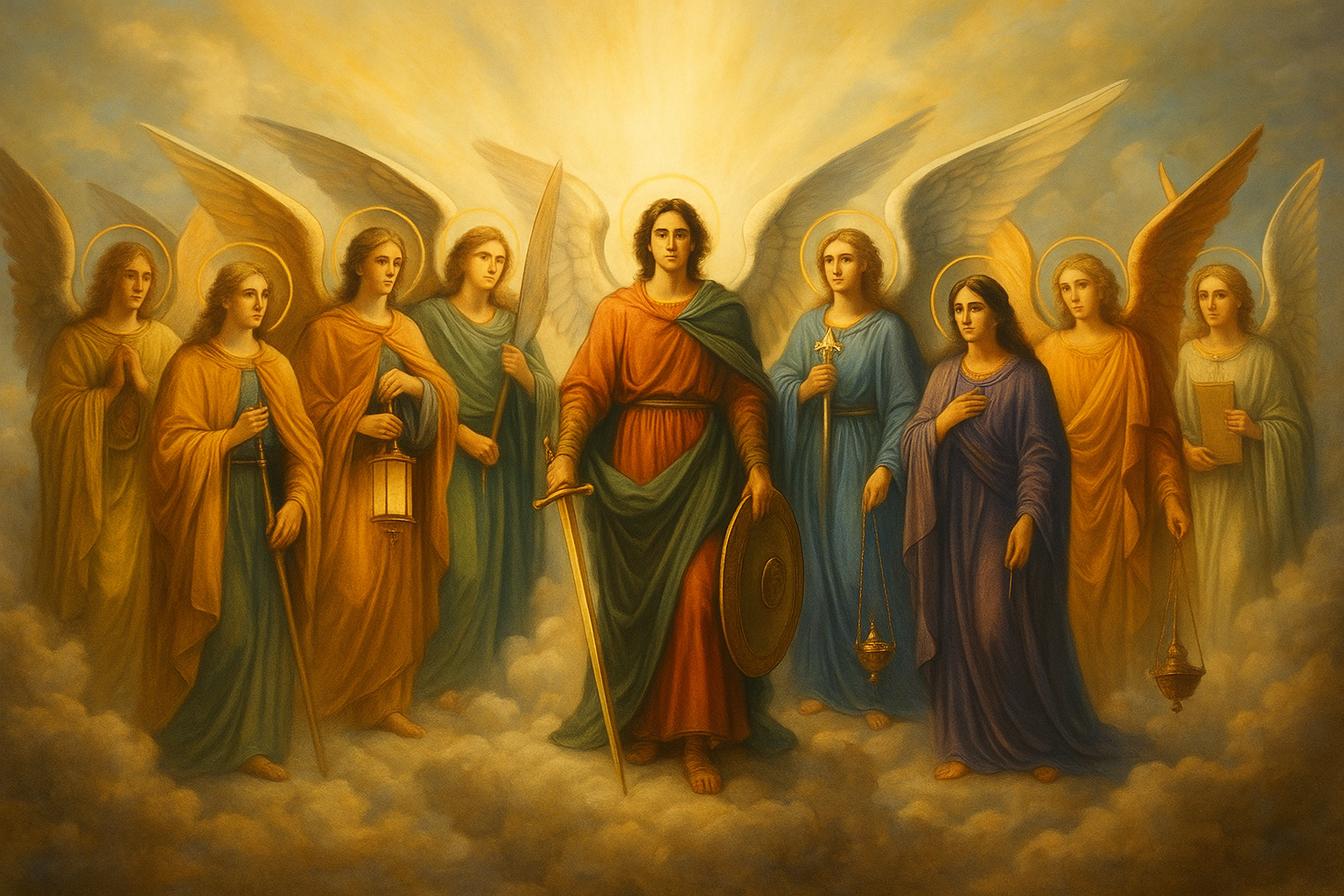 Pintura espiritual que simboliza la conexión con los 7 arcángeles al final del camino interior