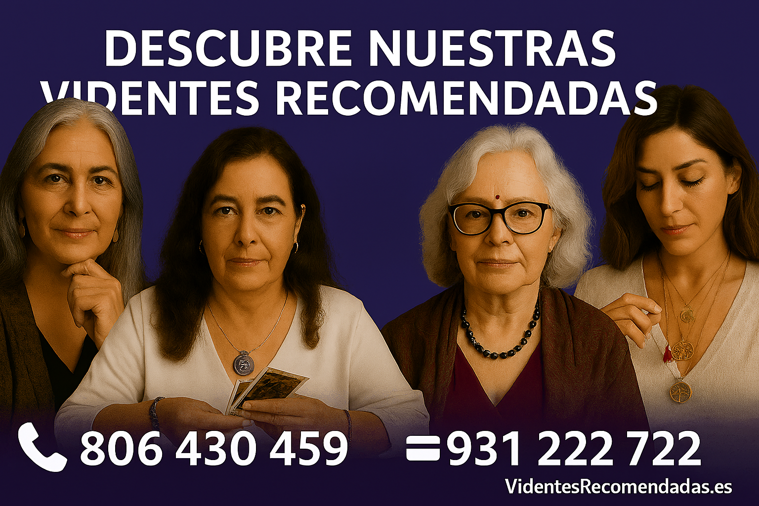 Banner con las mejores videntes premium de España, con teléfonos de contacto y enlace a videntesrecomendadas.es