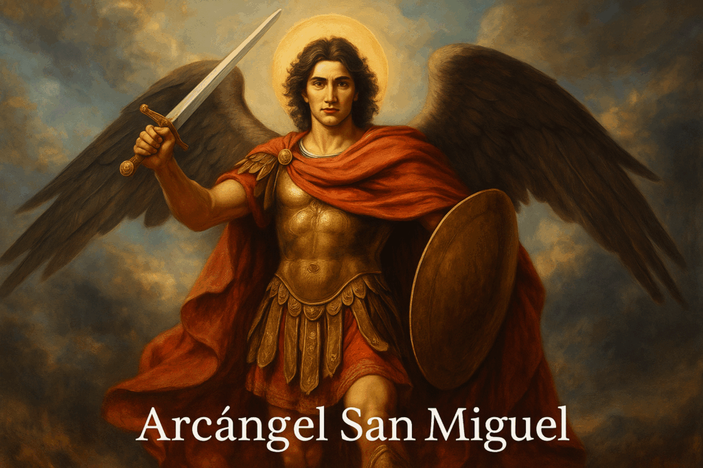 Imagen de San Miguel Arcángel con espada de luz, ideal para protección espiritual y apertura de caminos
