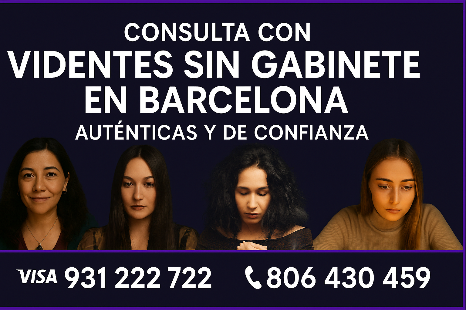 Banner videntes sin gabinete en Barcelona con Marta, Alba Luz, Milagros y Nayra